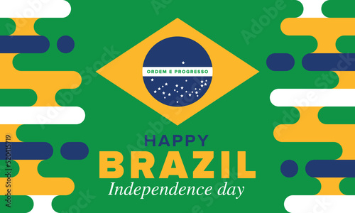Brazil Independence Day. Happy national holiday. Freedom day. Celebrate annual in September 7. Brazil flag. Patriotic brazilian design. Poster, card, banner, template, background. Vector illustration