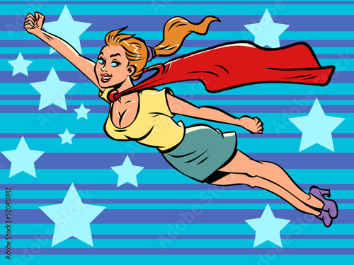female superhero  girl in red cape flying  help  feminism female power