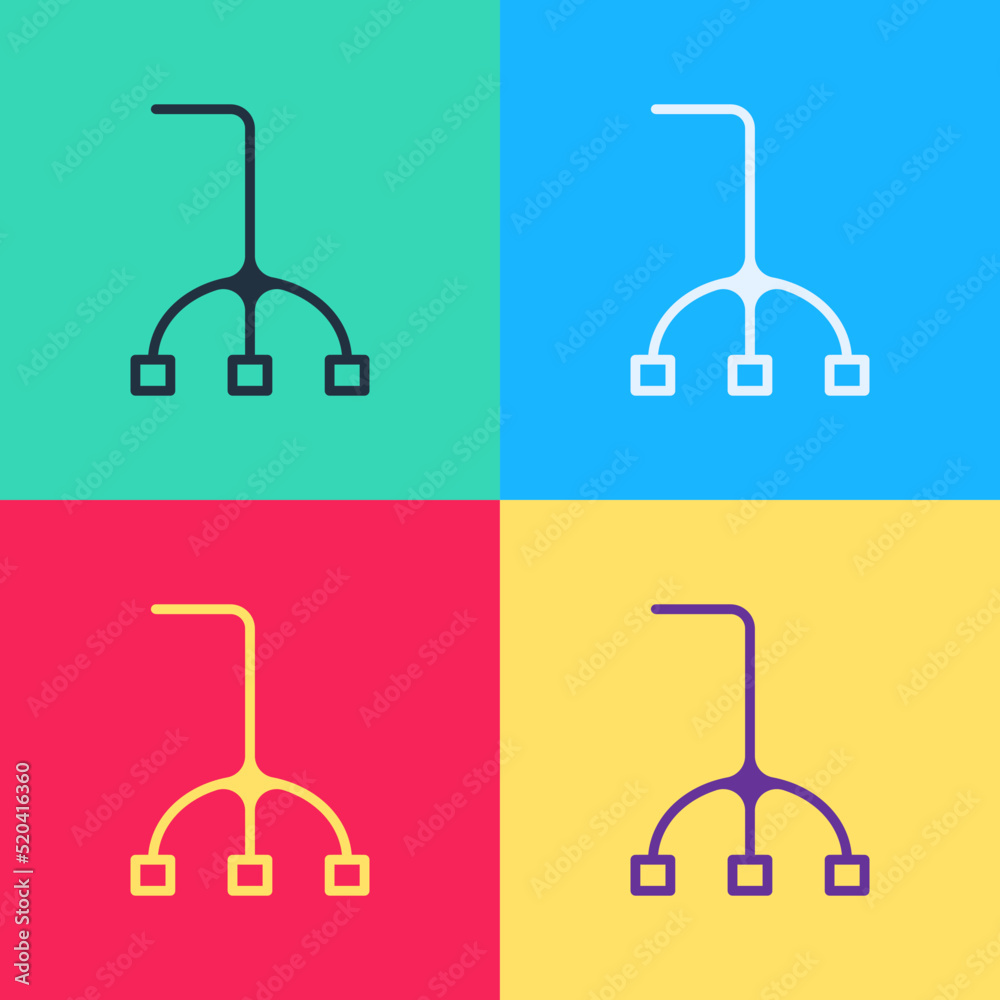Pop art Walking stick cane icon isolated on color background. Vector