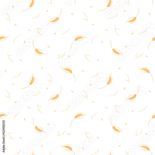 Wheat ear seamless pattern. On a transparent background. Yellow-brown ear, grain, stem. For modern clothing design. Print on fabric. Digital, paper products.