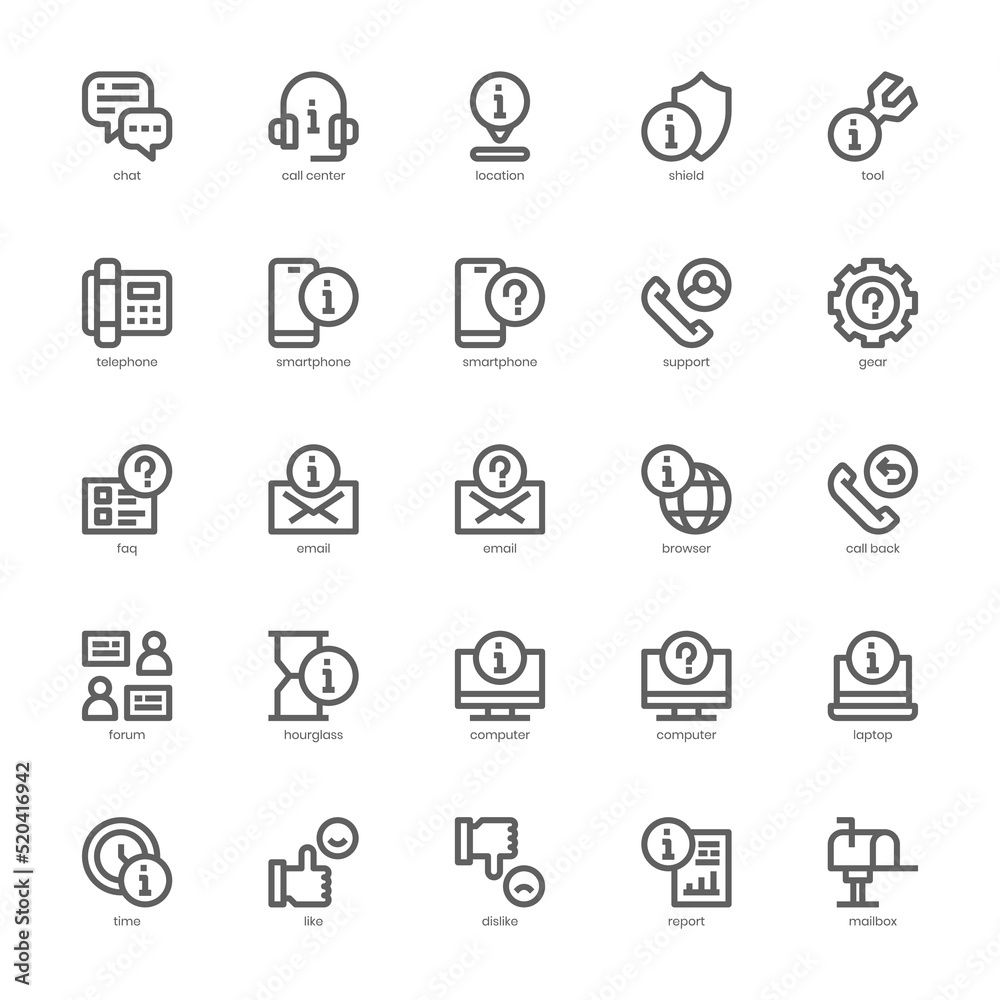 Help and Support icon pack for your website, mobile, presentation, and logo design. Help and Support icon outline design. Vector graphics illustration and editable stroke. Help and Support icon pack for your website, mobile, presentation, and logo design. Help and Support icon outline design. Vector graphics illustration and editable stroke.