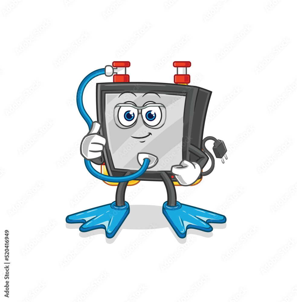 tv diver cartoon. cartoon mascot vector