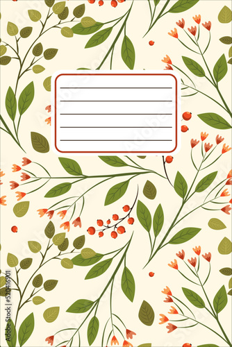 Diary template, notebook cover. Organizer and schedule with space for notes. Vector illustration.. Multicolored with leaves