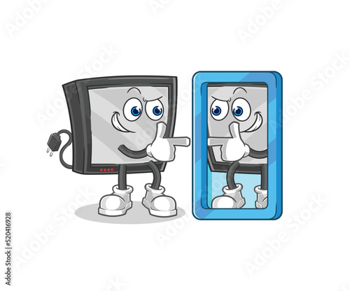tv looking into mirror cartoon. cartoon mascot vector