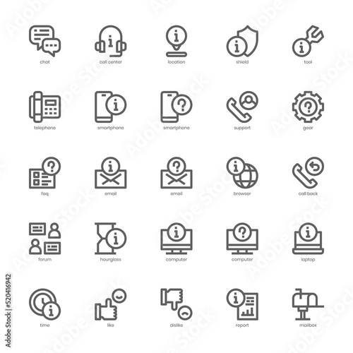 Help and Support icon pack for your website, mobile, presentation, and logo design. Help and Support icon outline design. Vector graphics illustration and editable stroke.
