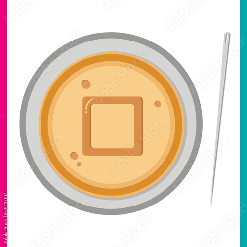 Honeycomb toffee, dalgona Squid Game. A candy circle with a square in the middle. Vector illustration