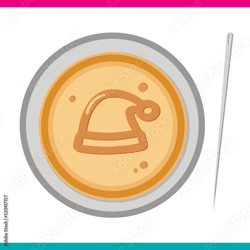 Honeycomb toffee, dalgona Squid Game. A candy circle with Santa hat in the middle. Vector illustration. Christmas and New Year decor