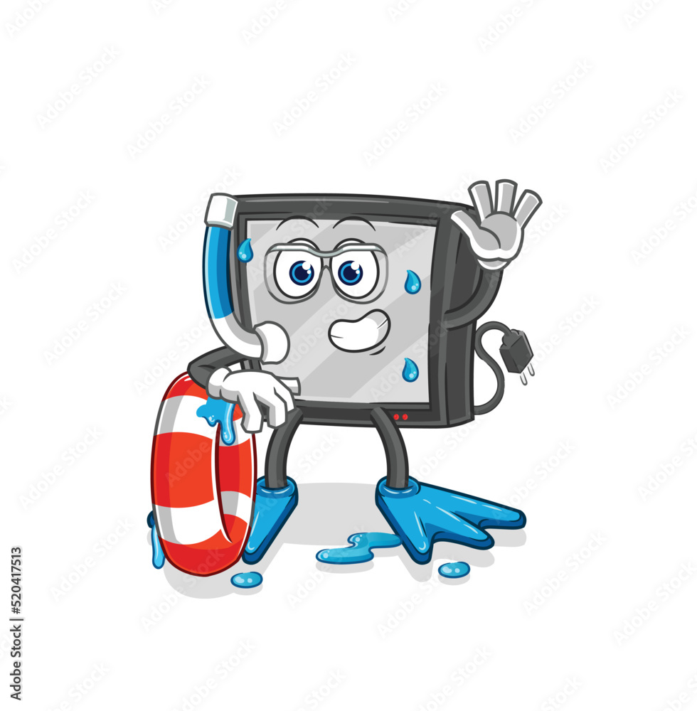 tv swimmer with buoy mascot. cartoon vector