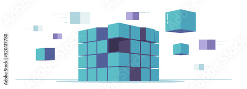 Big Data Processing Center, Cube Or Box Block Chain. Cloud Database, Server, Data Transmission Technology