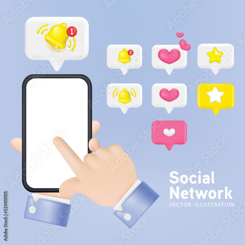 Fototapeta Naklejka Na Ścianę i Meble -  3D vector icon symbol social media notification on bubble speech. Comments emoji icon mention or reply sign with social media.