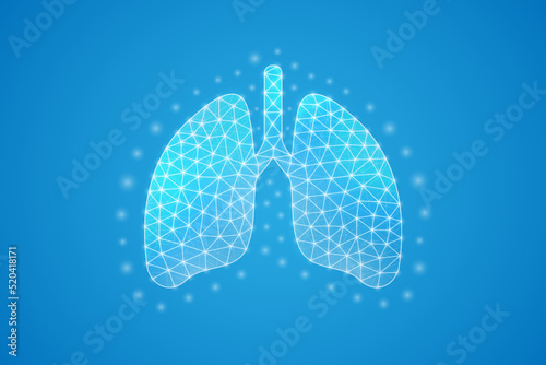 Lungs low poly symbol with white connected dots. 3d geometric polygonal Organ anatomy. Respiratory system, transplantation design vector illustration.