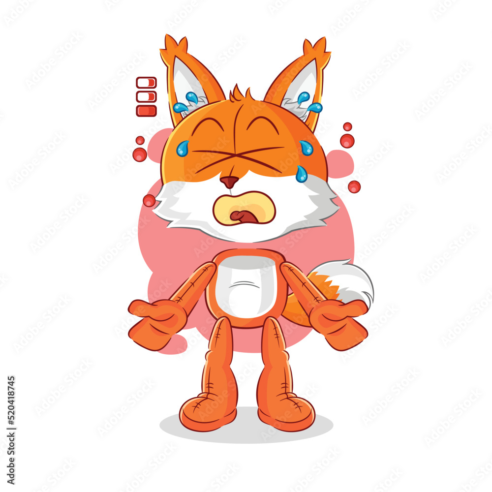 fox low battery mascot. cartoon vector