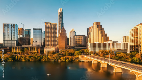 Photo Downtown Austin Texas skyline with view of the Colorado river