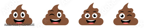Set of cute poop vector icons on white background. Emoticon brown poo. Smiling poop. Vector 10 EPS.