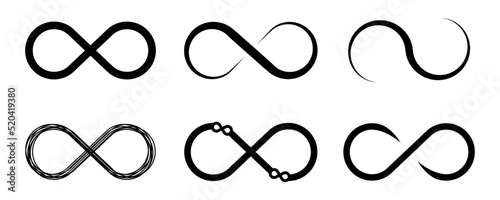 Set of infinity symbol. Black endless signs. Abstract infinity vector icons. Vector 10 EPS.