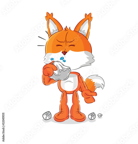 fox blowing nose character. cartoon mascot vector