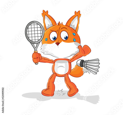 fox playing badminton illustration. character vector