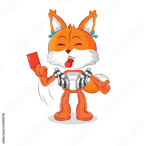 fox referee with red card illustration. character vector