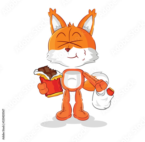 fox eat chocolate mascot. cartoon vector