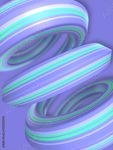 Spiral with neon stripes and depth of field effect. 3d rendering digital illustration background