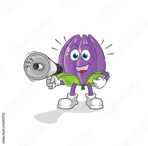 tulip holding hand loudspeakers vector. cartoon character