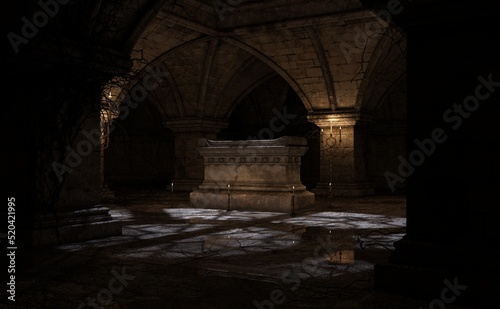 Canvastavla Tomb inside a candlelit crypt