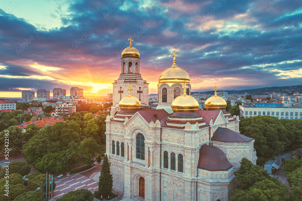 Aerial view of The Cathedral of the Assumption in Varna city, Bulgaria
