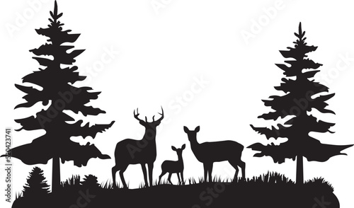 Fotobehang Vector forest and deer family
