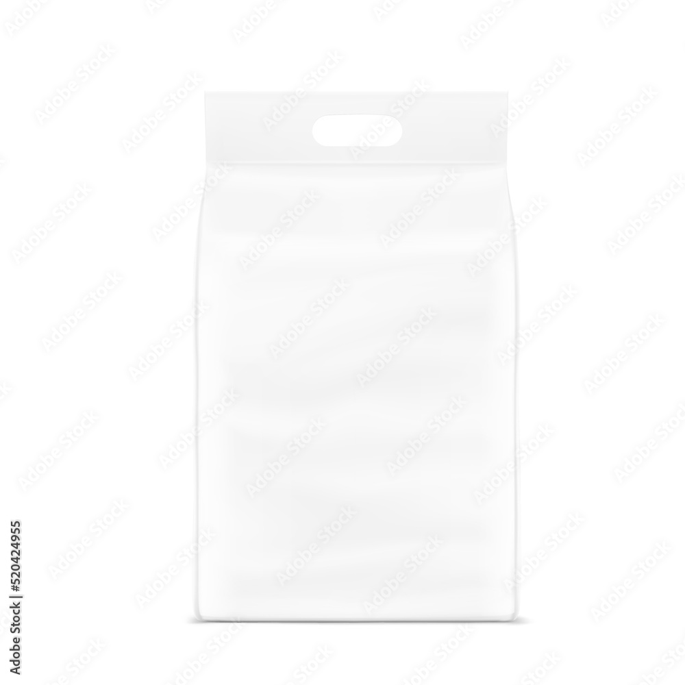 Packaging bag with a hole handle mockup. Vector illustration isolated on white background. Perfect for presentation laundry, tissue, diapers, nappies, wipes, food, washing, pet and etc. EPS10. Packaging bag with a hole handle mockup. Vector illustration isolated on white background. Perfect for presentation laundry, tissue, diapers, nappies, wipes, food, washing, pet and etc. EPS10.