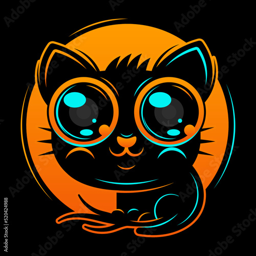 Fototapeta Naklejka Na Ścianę i Meble -  Vector halloween black cat. Halloween cat sitting in the moonlight.
