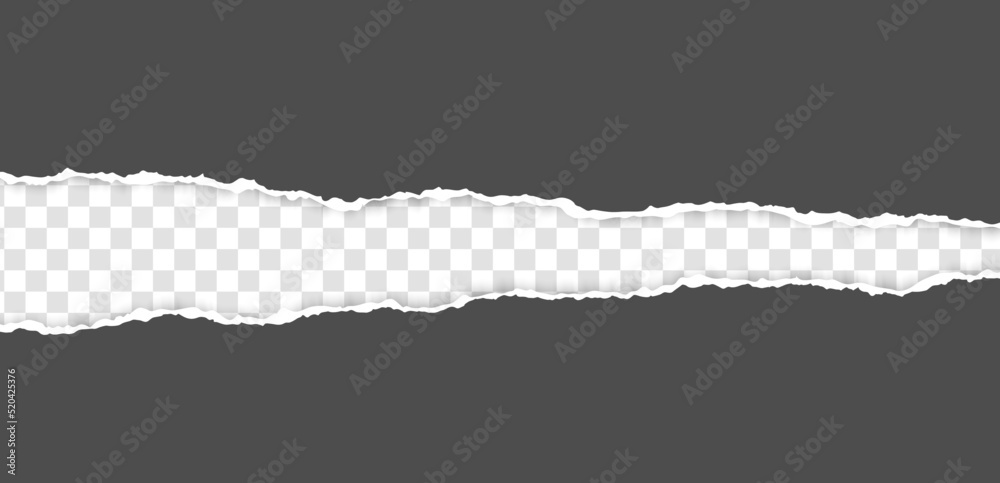 Torn, realistic, ripped strip of grey paper with a light shadow on a transparent background. Torn cardboard. Torn, realistic, ripped strip of grey paper with a light shadow on a transparent background. Torn cardboard.