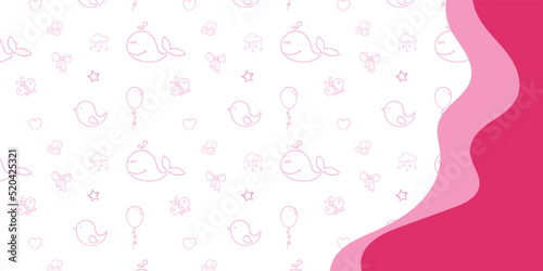 Pink color baby style vector cute background and pattern design for baby girls