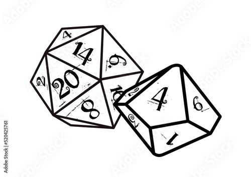 Kostki do gry, rpg, gry planszowe, d10, d20, dice. losowanie - ilustracja wektorowa