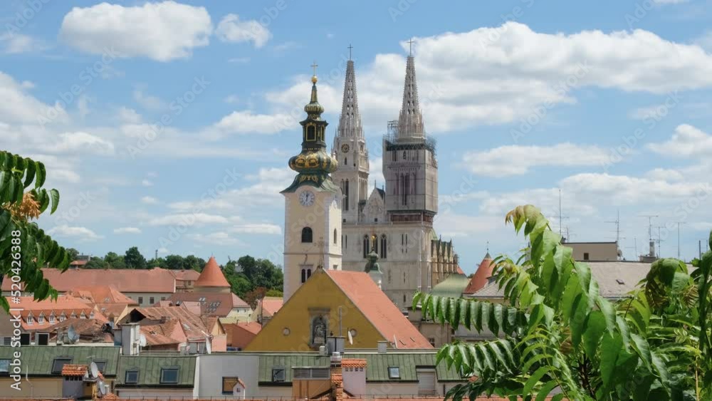 Zagreb Cathedral of Assumption of Blessed Virgin Mary in old town of Zagreb, Croatia. Travel destination. 4k video