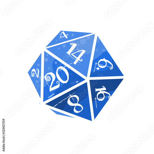 Kostka dwudziestościenna k20, d20, dice, losowanie, rpg - ikona wektorowa

