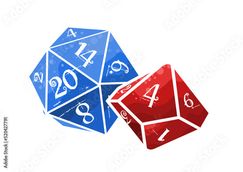 Kostki do gry, rpg, gry planszowe, d10, d20, dice. losowanie - ilustracja wektorowa