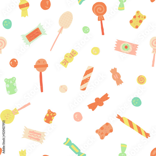 Sweets retro vector seamless pattern for , wallpapers, wrapping paper. Candy canes, lollipops, chocolate bars, bonbon