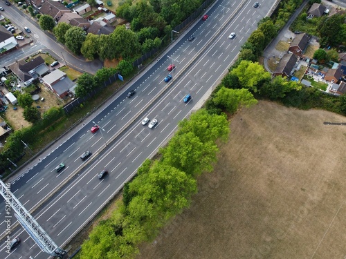 Most Beautiful Aerial View of British Motorways at M1 Junction 11 of Dunstable and Luton England UK