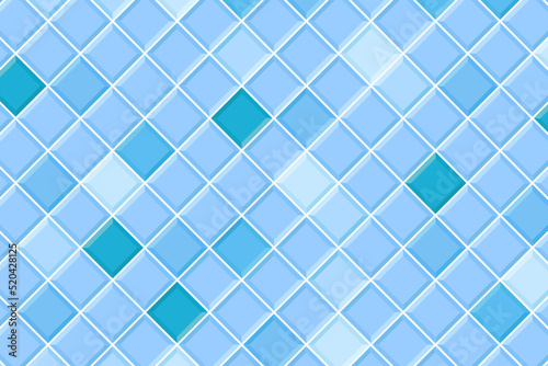 Blue square tile seamless pattern. Swimming pool floor background. Bathroom or toilet ceramic wall texture. Interior or exterior mosaic layout. Vector flat illustration