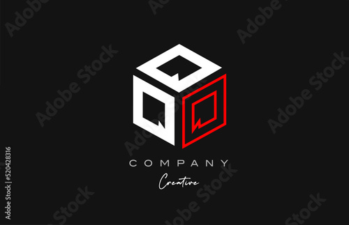 Q red line three letter cube alphabet letter logo icon design. Creative template for business and company