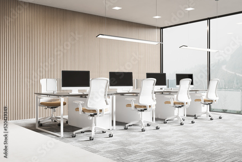 Modern Interior Open Office Workspace 3d Rendering