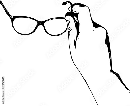 Vector illustration of a hand holding a pair of eyeglasses
