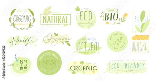 Organic food natural product elements set.
