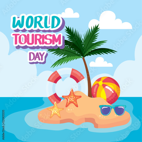 tourism day lettering with island