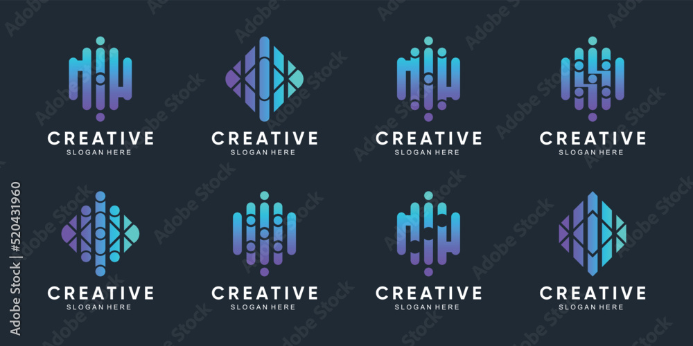 Set bundle of monogram logo design for biotechnology with dot and creative concept