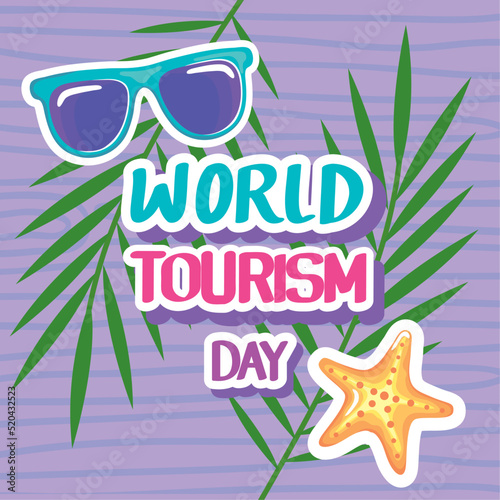 tourism day lettering with sunglasses