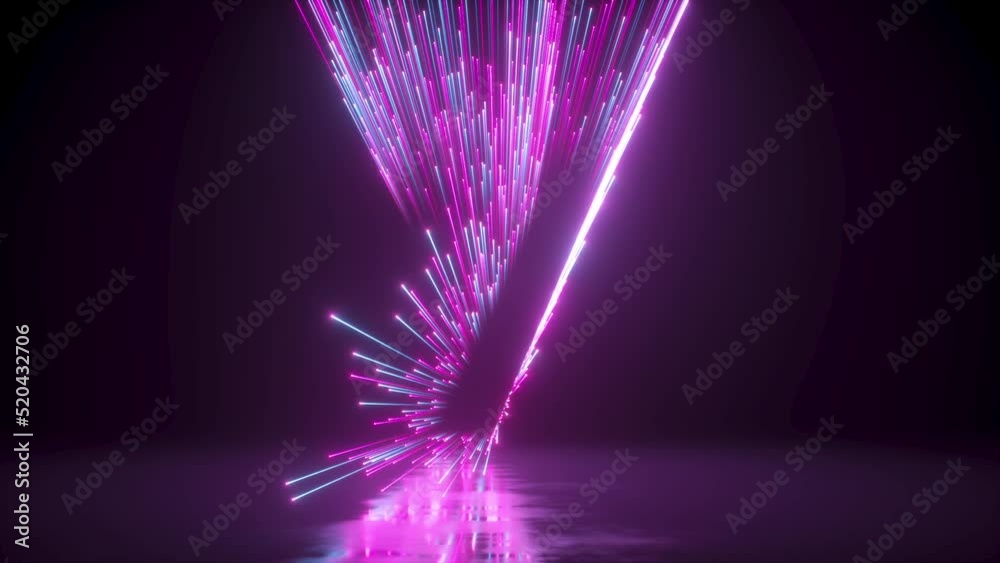 3d animation, fantastic neon numbers from 1 to 10 isolated on black background. Cosmic pink blue star tracks, meteor shower countdown from one to ten