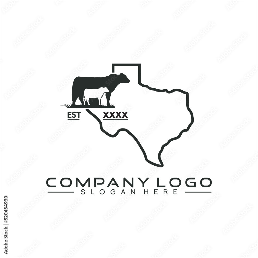 Mother cow and calf logo design vector with Texas map