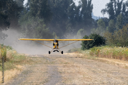 Εκτύπωση καμβά piper cub taking off on gravel strip with dust flying