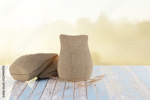 Linen bag with flour  wheat and grain ears. The concept of growing grain  wheat. 3d render.
